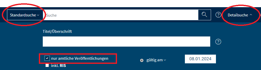 Detailsuche mit AÖF-Checkbox