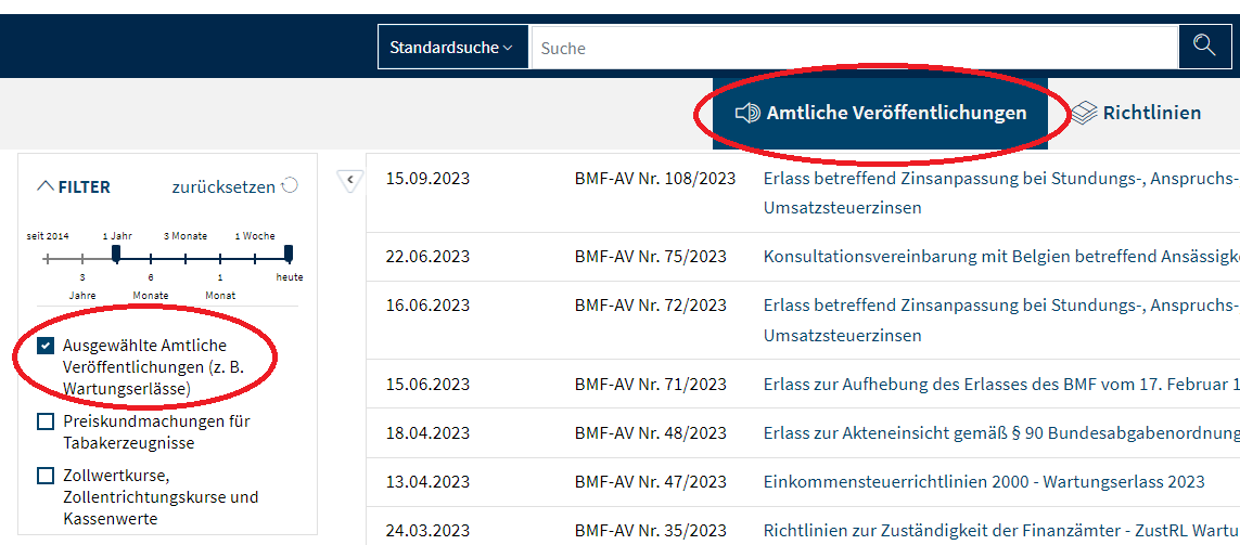 Register Amtliche Veröffentlichungen