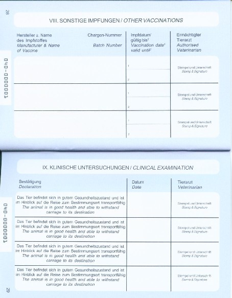 Muster 3 - Heimtierausweis (Pet Passport) - Seiten 28 und 29