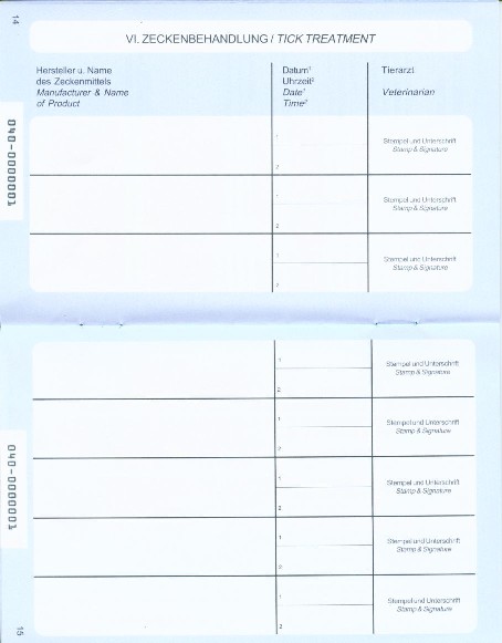 Muster 3 - Heimtierausweis (Pet Passport) - Seiten 14 und 15
