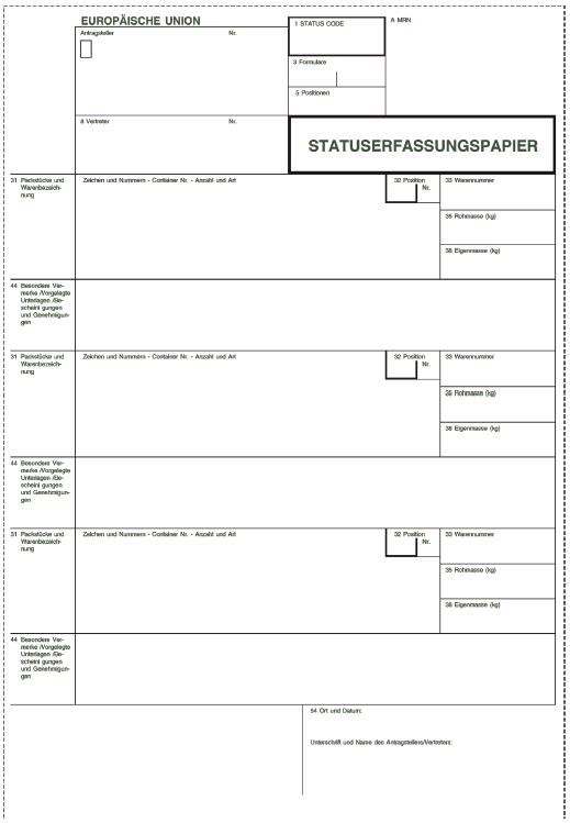 Formular Statuserfassungspapier
