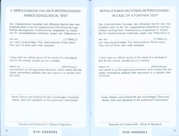 Muster 3 - Heimtierausweis (Pet Passport) - Seiten 10 und 11
