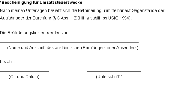 Muster: Bescheinigung für Umsatzsteuerzwecke