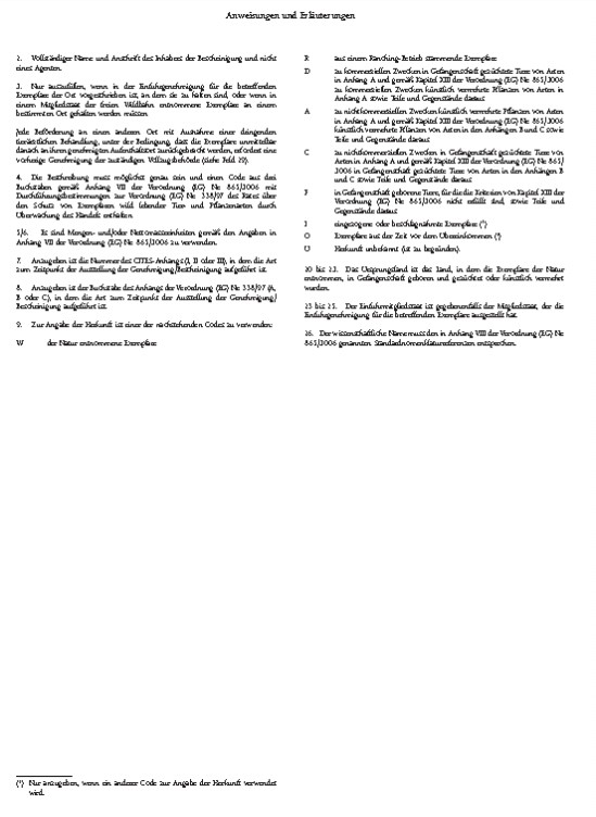 Rückseite Muster 5: Anweisungen und Erläuterungen der Bescheinigung für den innergemeinschaftlichen Verkehr