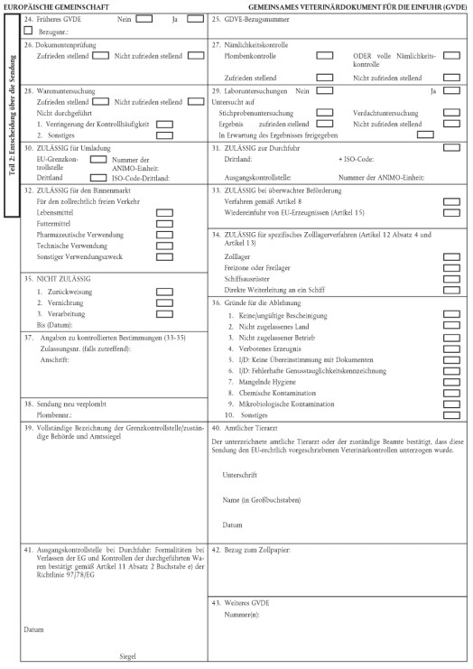 Muster 1 - Gemeinsames Veterinärdokument für die Einfuhr (GVDE) für Erzeugnisse - Seite 2