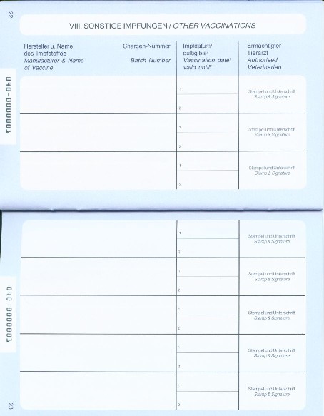 Muster 3 - Heimtierausweis (Pet Passport) - Seiten 22 und 23
