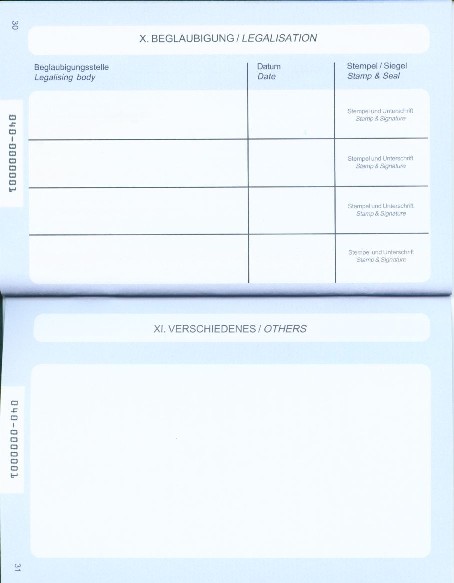 Muster 3 - Heimtierausweis (Pet Passport) - Seiten 30 und 31