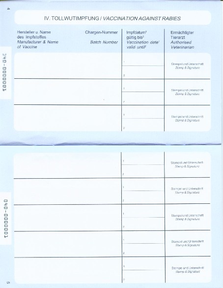 Muster 3 - Heimtierausweis (Pet Passport) - Seiten 4 und 5
